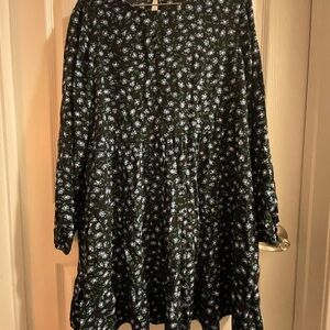 LOFT Floral Black and Blue Trapeze Dress